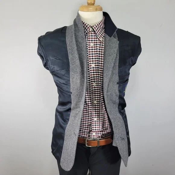 Sterling Hunt Men's Tweed Sport Coat Blazer Grayish Blue Herringbone 38S